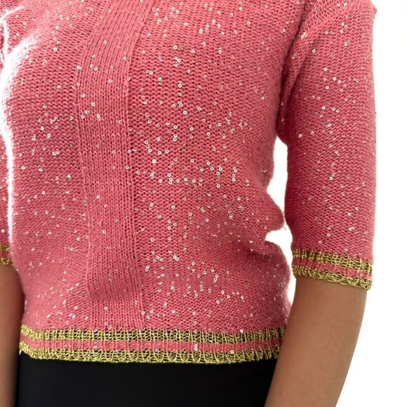 Early 2000s Vivid Collection of NY Pink & Gold Sequin Knit Sweater - Picture 3 of 8